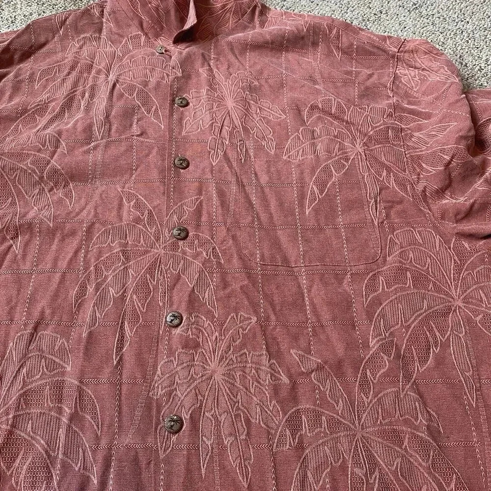 Jamaica Jaxx Shirt Mens L Orange Silk Hawaiian Camp Button Up Collared Pocket - Picture 7 of 8